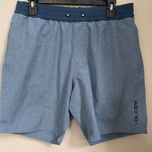Volcom Two-Tone Blue Elastic Waist Casual Shorts